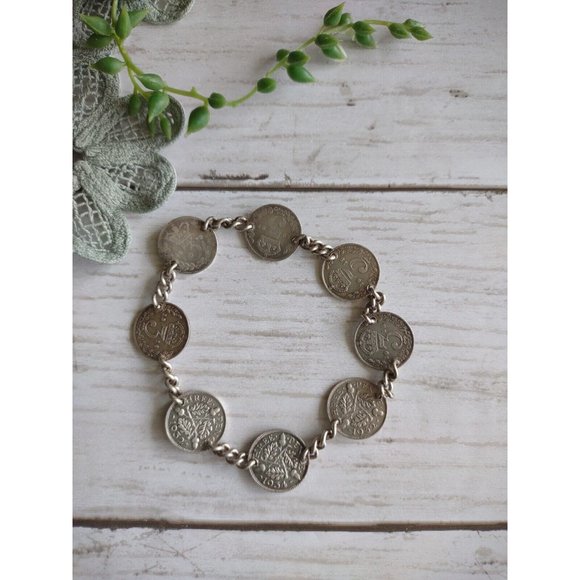 Vintage British Three Pence Silver Coins Dating 1873-1934 Bracelet No Clasp READ - Picture 2 of 10